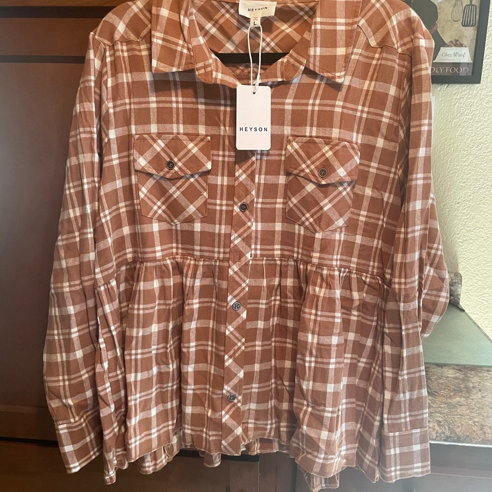 Heyson Women's Plaid Button-Up Top - Brown